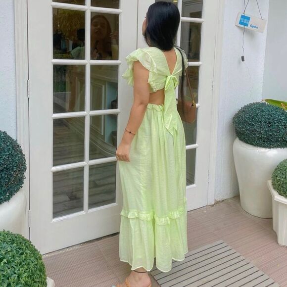 H&M Cut Out Frills Green Dress Ties - Picture 6 of 8